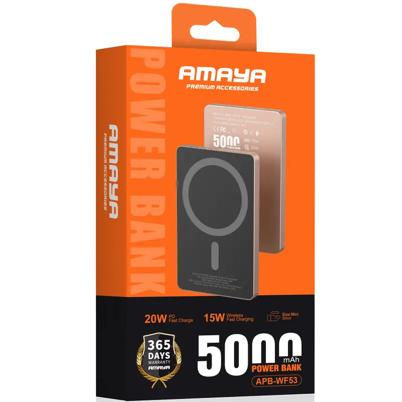 Портативное ЗУ Power Bank Amaya APB-WF53 15W с БЗУ 5000 mAh, Black 1, купить оптом с доставкой