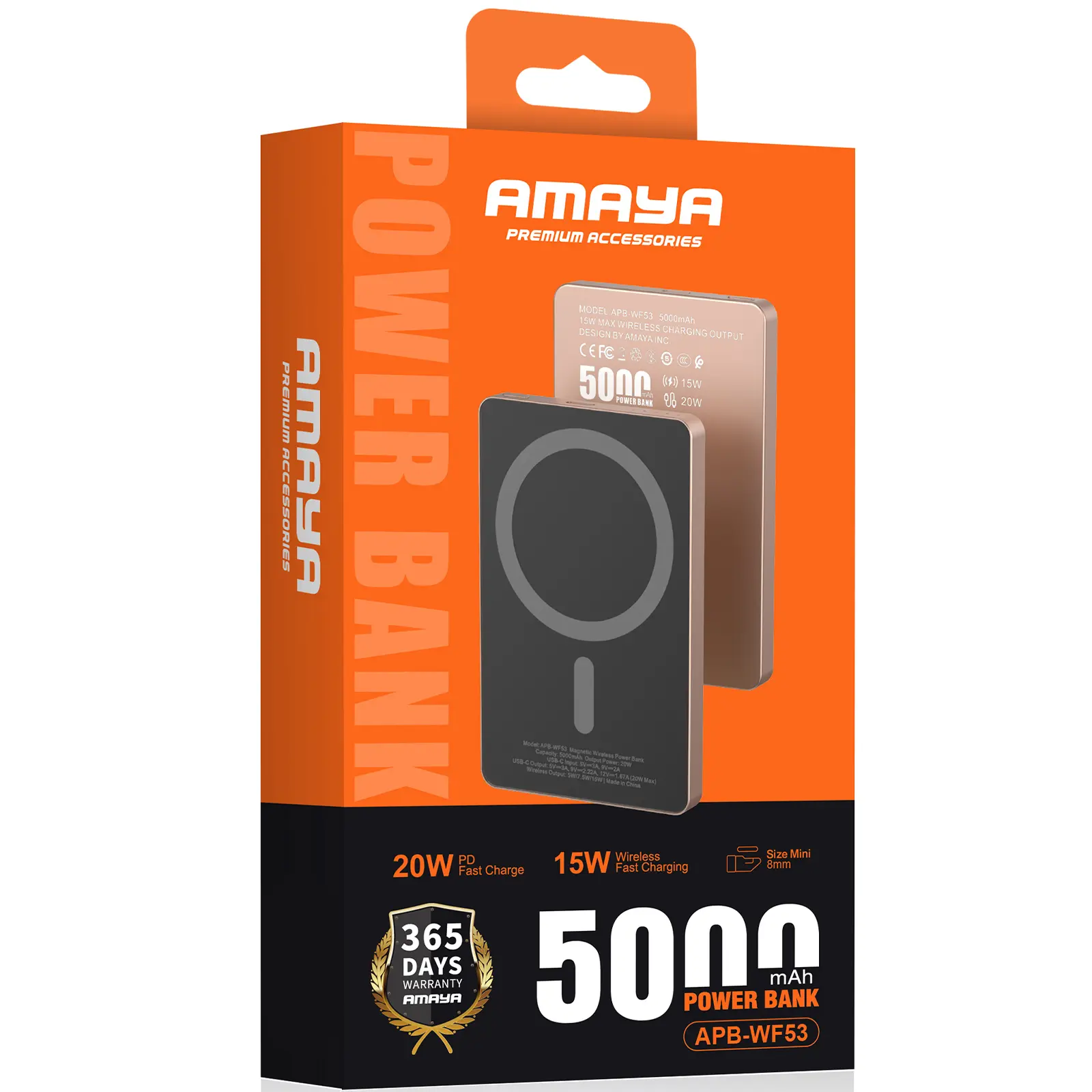 Портативное ЗУ Power Bank Amaya APB-WF53 15W с БЗУ 5000 mAh, Black 1, купить оптом с доставкой