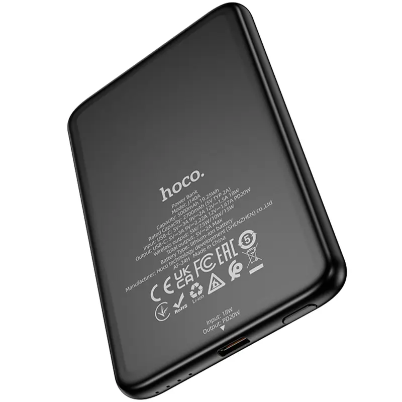 Портативное ЗУ Power Bank Hoco J140A Tony ultra-thin PD20W с БЗУ 5000 mAh, Black 2, купить оптом с доставкой