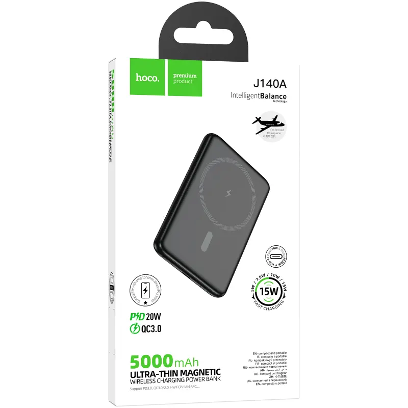 Портативное ЗУ Power Bank Hoco J140A Tony ultra-thin PD20W с БЗУ 5000 mAh, Black 3, купить оптом с доставкой