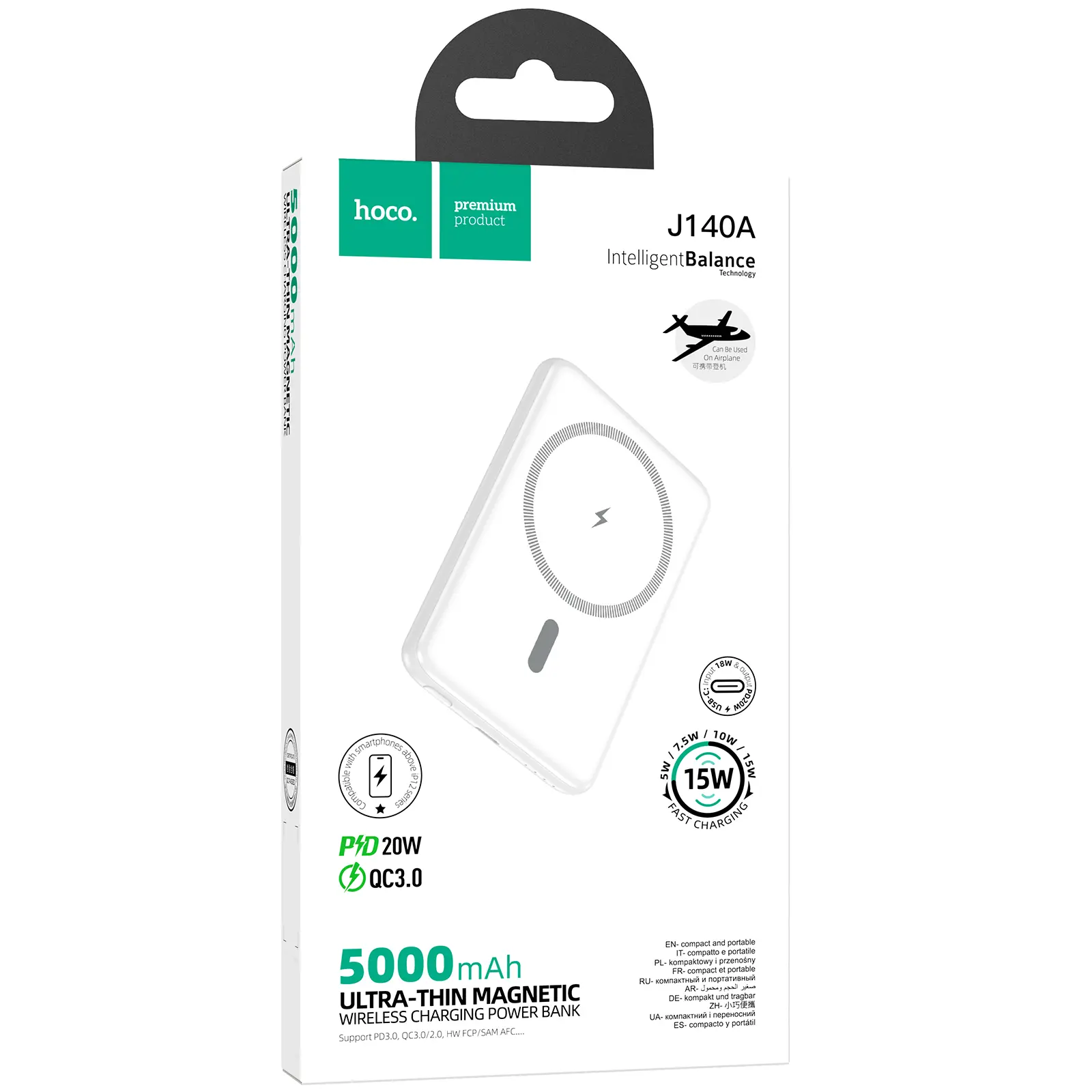 Портативное ЗУ Power Bank Hoco J140A Tony ultra-thin PD20W с БЗУ 5000 mAh, White 2, купить оптом с доставкой