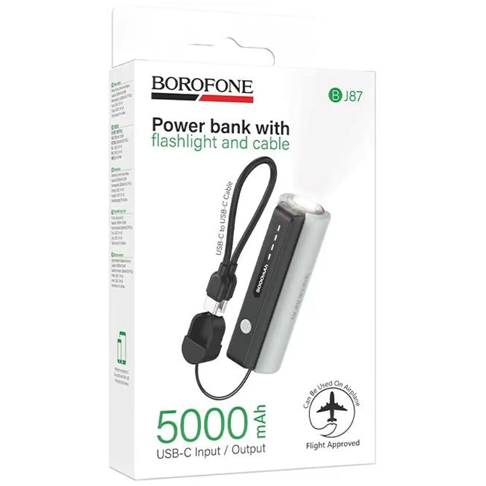 Портативное ЗУ Power Bank Borofone BJ87 Star flashlight with cable 5000 mAh, Black / Gray 1, купить оптом с доставкой