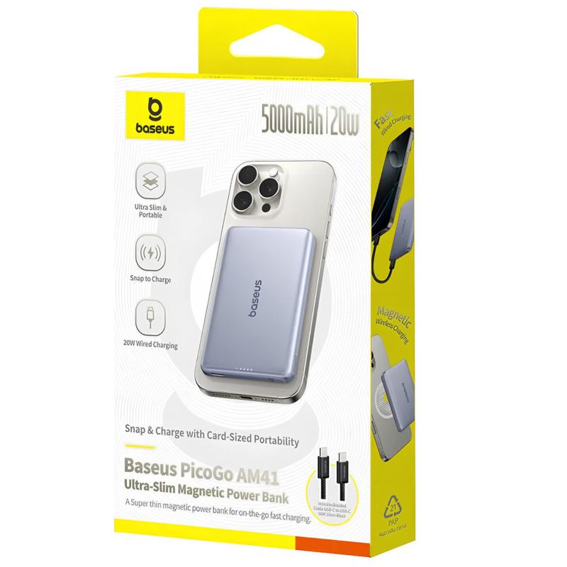 Портативное ЗУ Power Bank Baseus PicoGo AM41 Ultra-Slim 20W с БЗУ 5000mAh (PPKPC-0520) на картинке №3