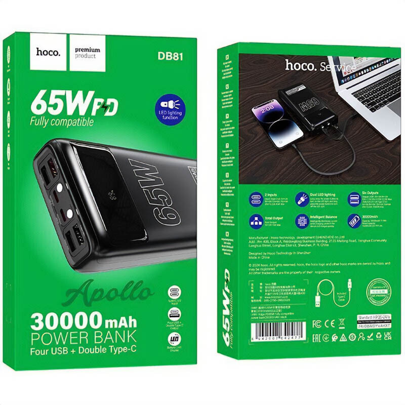 Портативний ЗП Power Bank Hoco DB81 Apollo PD65W 30000 mAh на малюнкі №6