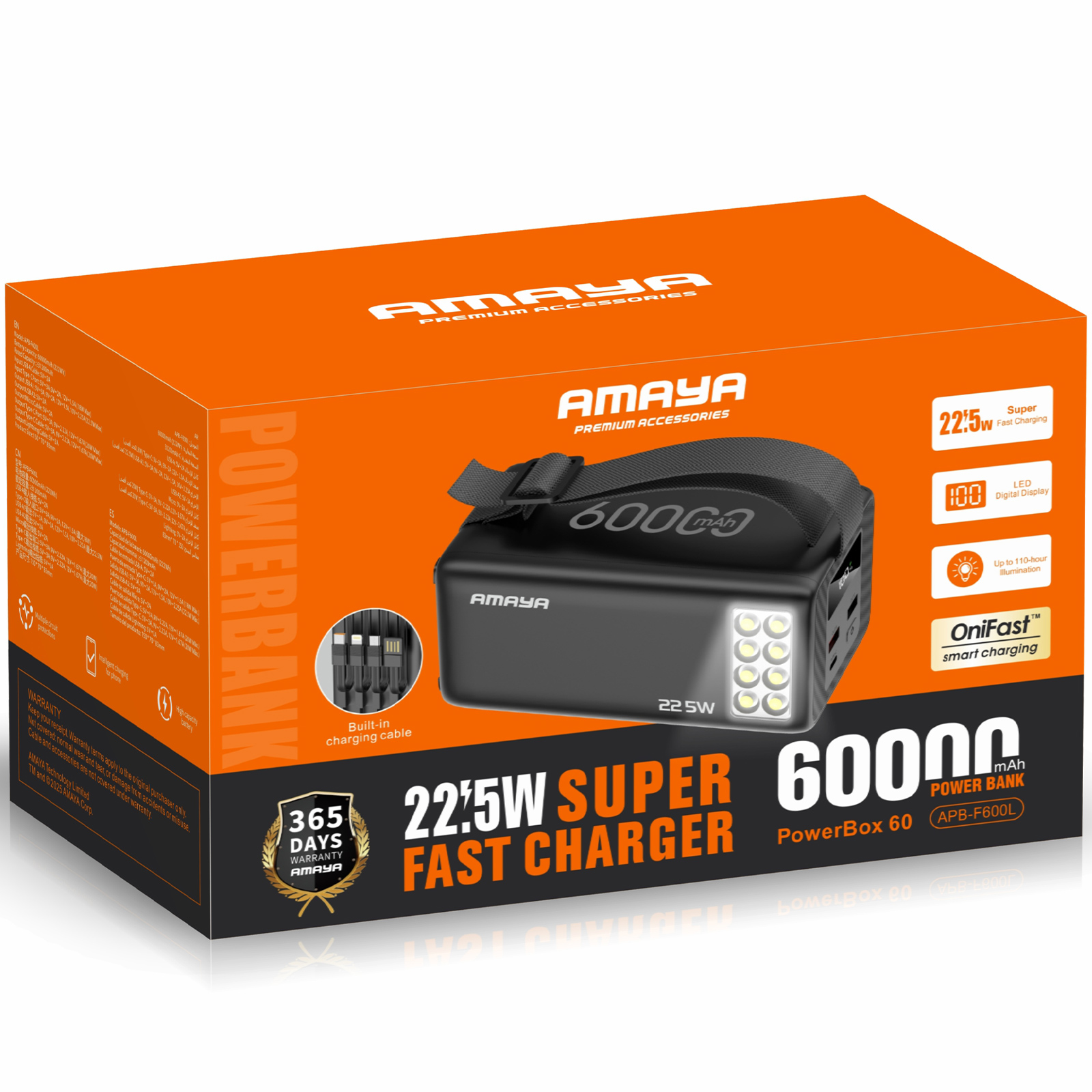 Портативное ЗУ Power Bank Amaya F600L PD22.5W flashlight 60000 mAh, Black 1, купить оптом с доставкой