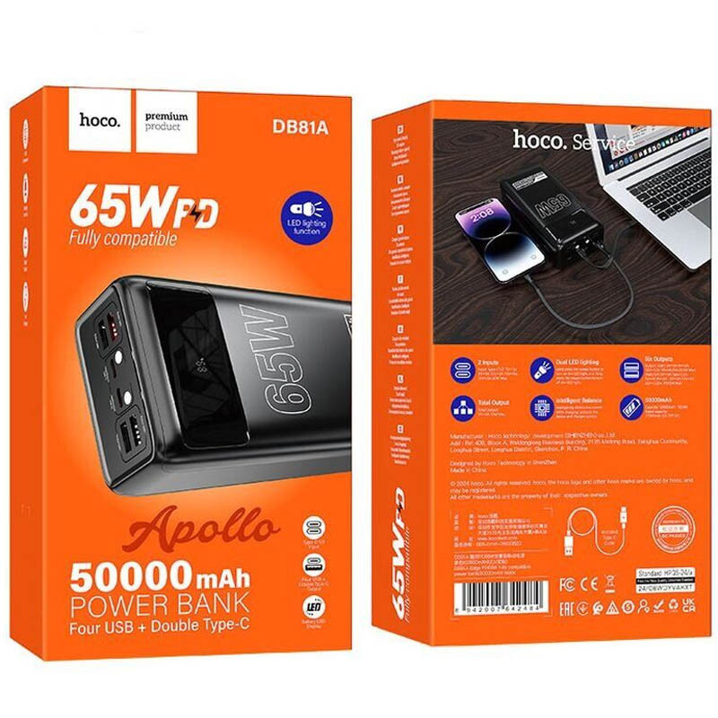 Портативний ЗП Power Bank Hoco DB81A Apollo PD65W 50000 mAh на малюнкі №6