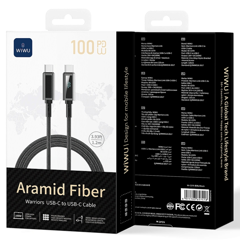 Дата кабель WIWU C079 Warriors Type-C to Type-C 100W (1.2m), Black 5, купить оптом с доставкой