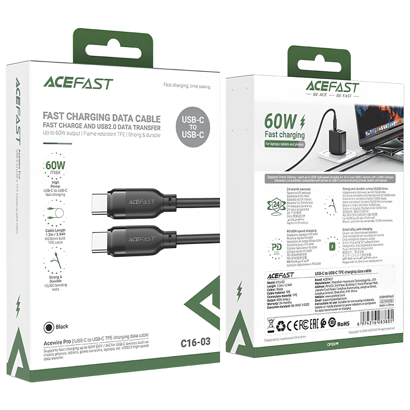 Дата кабель Acefast C16-03 Type-C to Type-C 60W (1.2m) на картинке №5