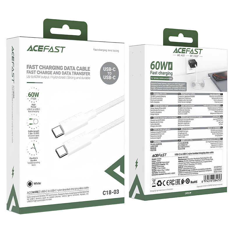Дата кабель Acefast C18-03 Type-C to Type-C 60W (1.2m) на малюнкі №5