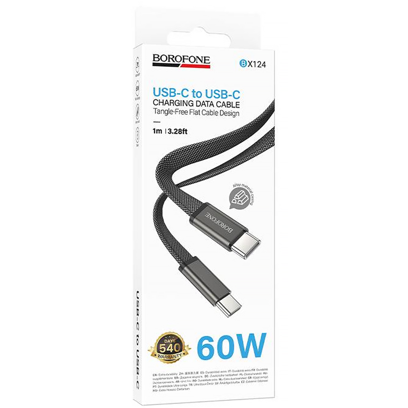 Дата кабель Borofone BX124 Peace Type-C to Type-C 60W (1m), Black 1, купить оптом с доставкой