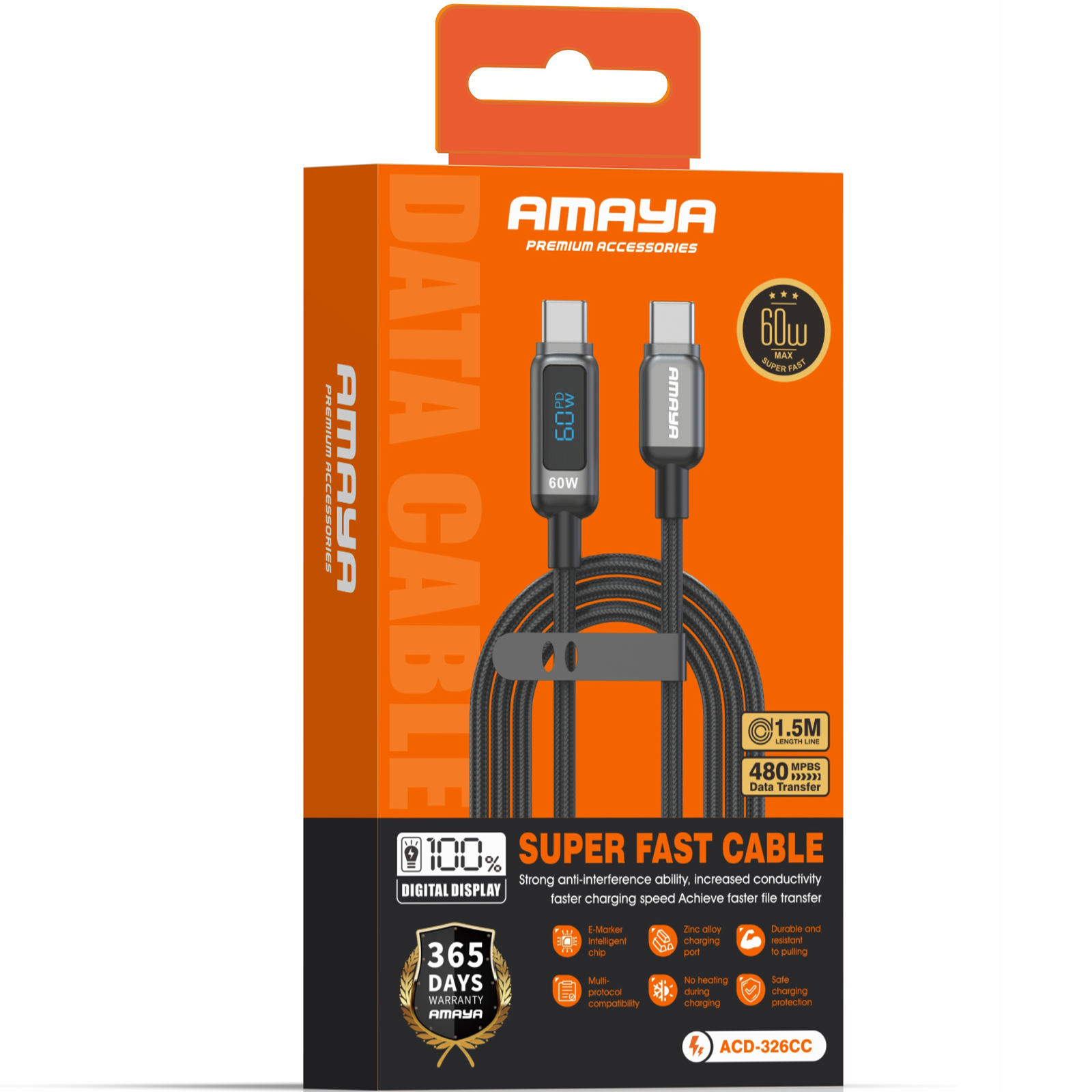 Дата кабель Amaya 326CC Type-C to Type-C 100W (1.2m), Black 1, купить оптом с доставкой