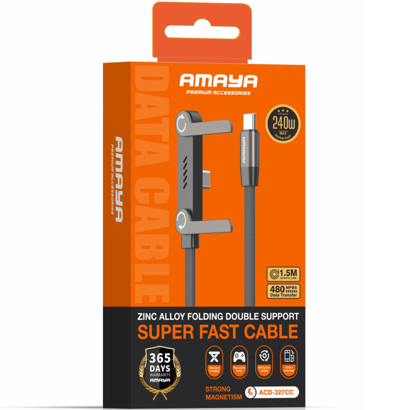 Дата кабель Amaya 327CC side plug and stand Type-C to Type-C 240W (1.5m) на картинке №2