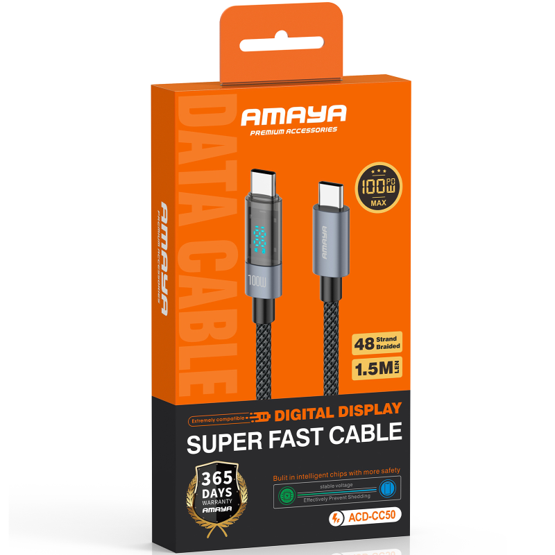 Дата кабель Amaya 50CC Type-C to Type-C 100W (1.5m), Black 1, купить оптом с доставкой