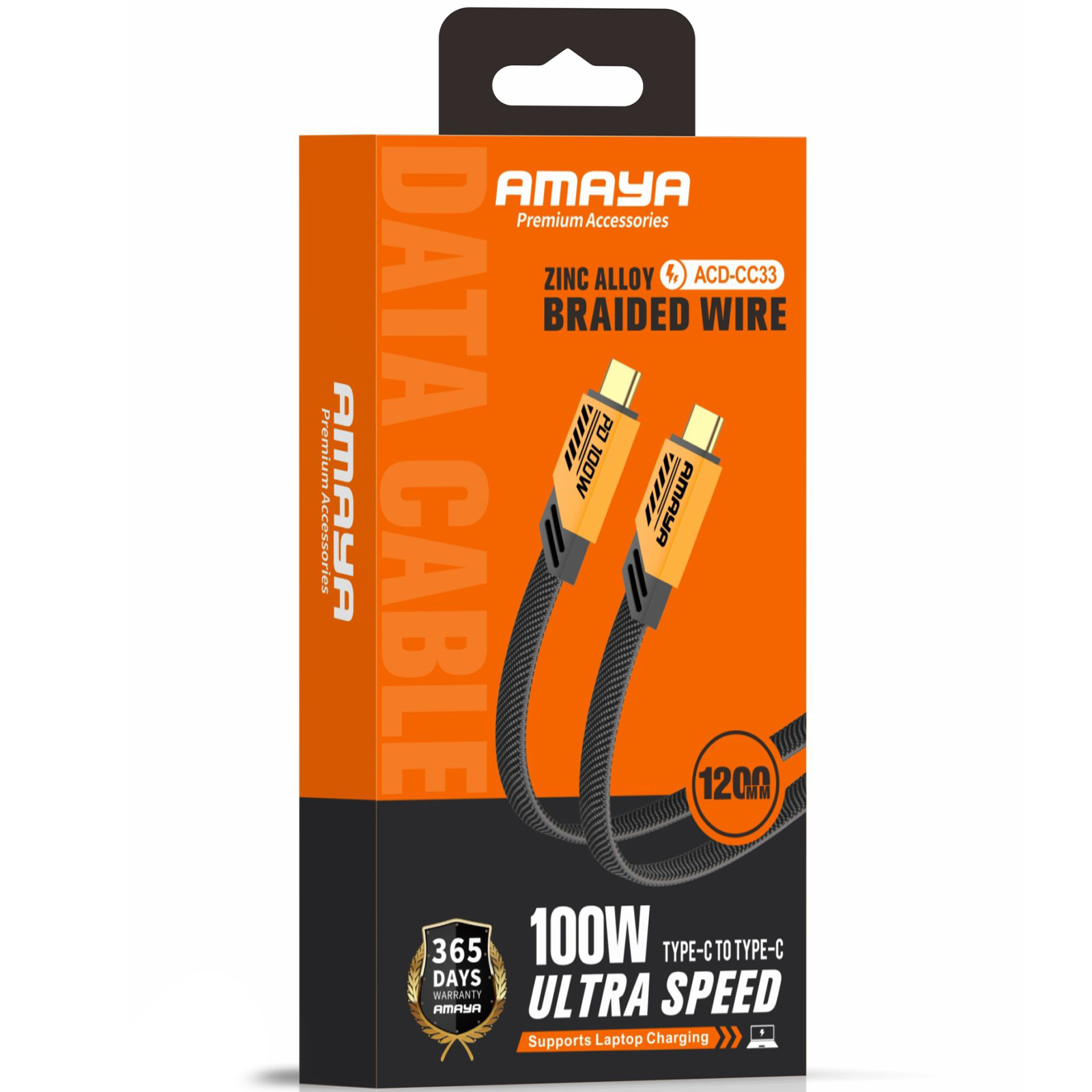 Дата кабель Amaya 33CC Type-C to Type-C 100W (1.2m), Yellow 1, купить оптом с доставкой