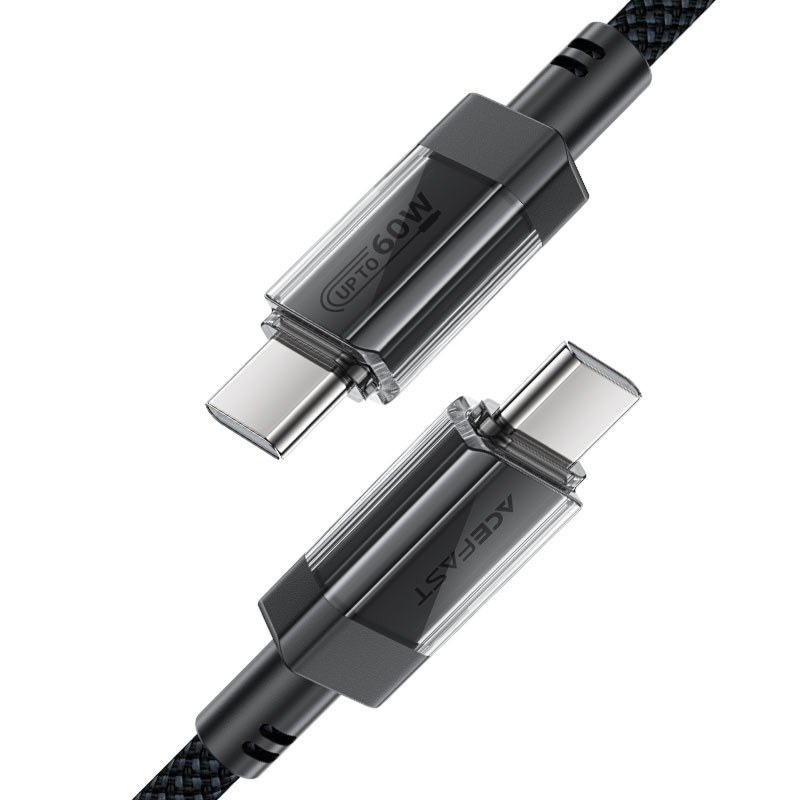 Дата кабель Acefast C12-03 Type-C to Type-C 60W (1.2m), Black 3, купить оптом с доставкой