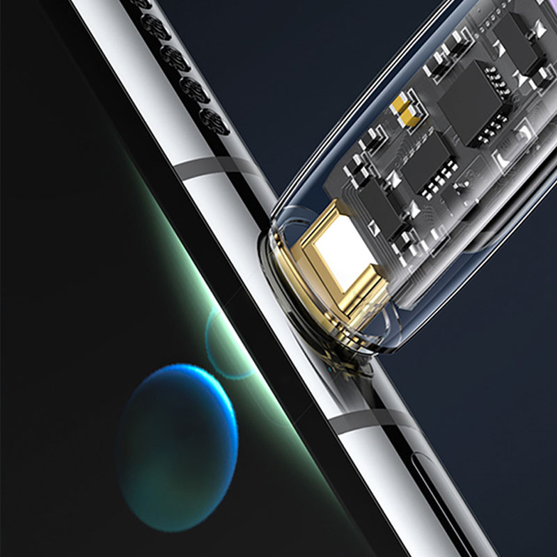 Дата кабель USAMS US-SJ590 Type-C to Type-C PD 100W Transparent Digital Display Cable (1.2m) дивитися фото №3