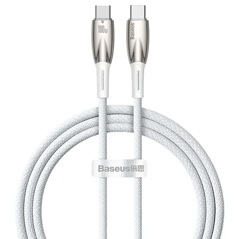 Дата кабель Baseus Glimmer Series Fast Charging Type-C to Type-C 100W 1m (CADH00070), White, купити оптом з доставкою