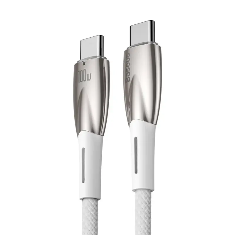 Дата кабель Baseus Glimmer Series Fast Charging Type-C to Type-C 100W 1m (CADH00070), White 1, купити оптом з доставкою