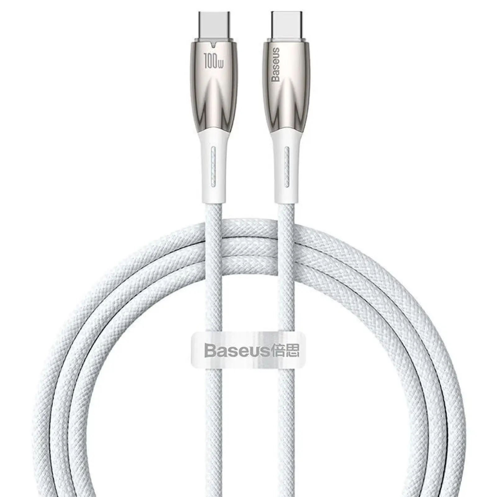 Дата кабель Baseus Glimmer Series Fast Charging Type-C to Type-C 100W 1m (CADH00070), White, купити оптом з доставкою