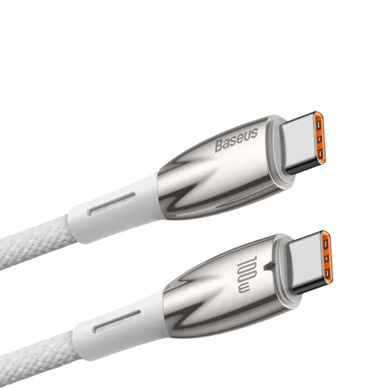 Дата кабель Baseus Glimmer Series Fast Charging Type-C to Type-C 100W 1m (CADH00070), White 2, купити оптом з доставкою