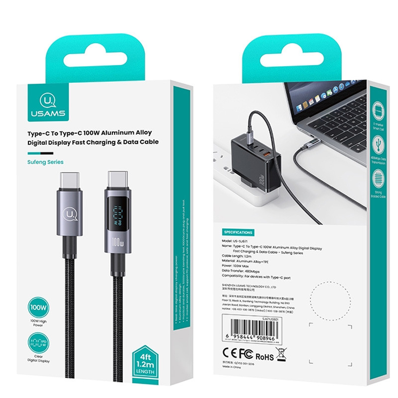 Дата кабель USAMS US-SJ671 Type-C to Type-C 100W Sufeng Series (1.2m) на малюнкі №4