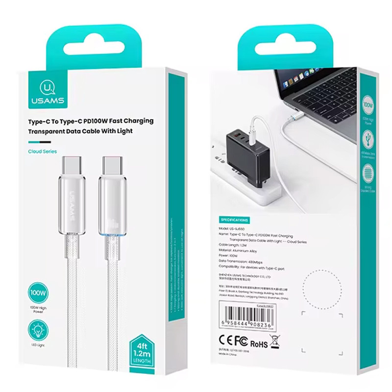 Дата кабель USAMS US-SJ660 Type-C to Type-C PD100W Cloud Series (1.2m) дивитися фото №2