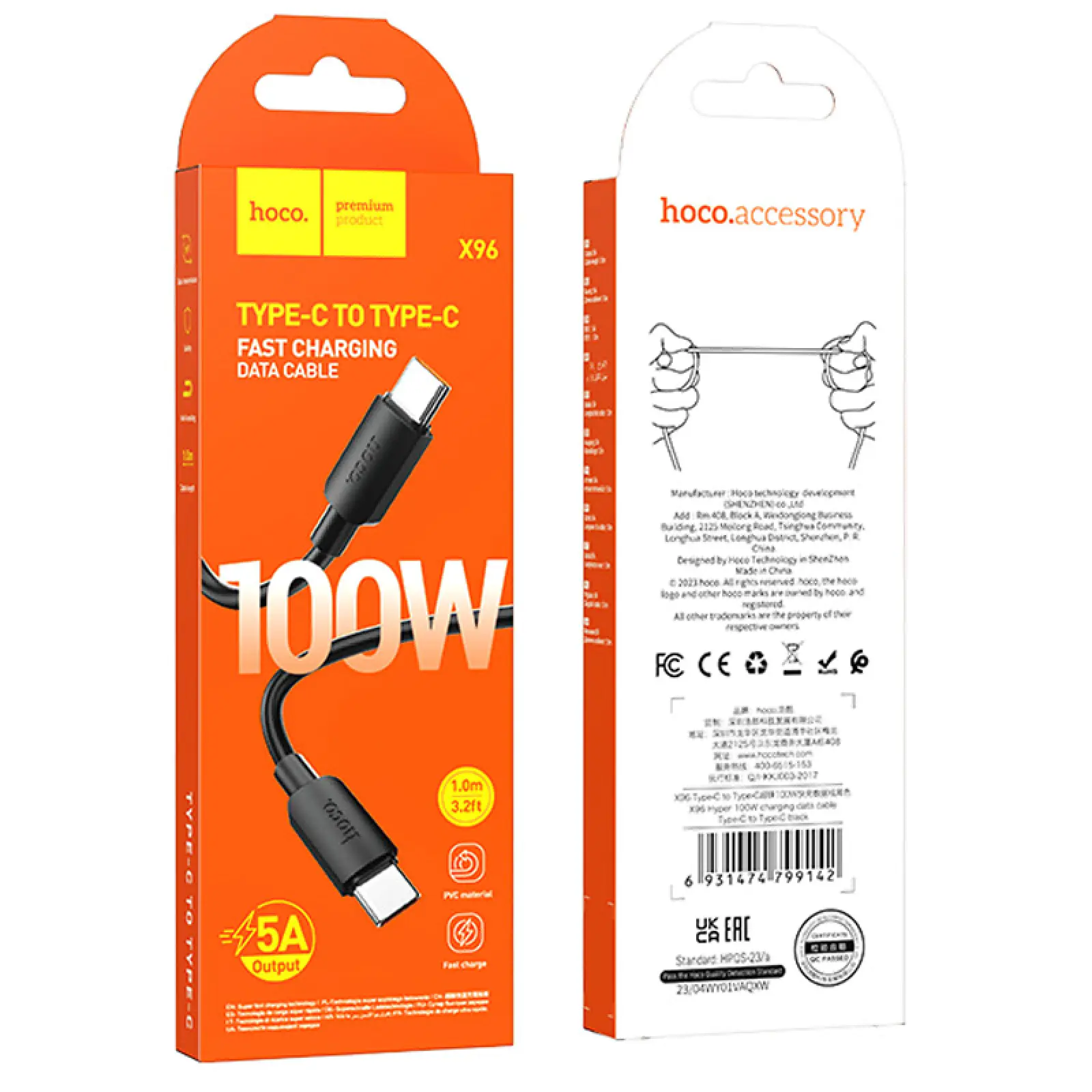 Дата кабель Hoco X96 Hyper Type-C to Type-C 100W (1m), Black 5, купить оптом с доставкой