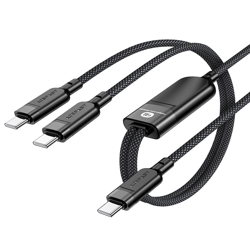 Дата кабель Acefast C5-11 USB-C to 2xUSB-C 100W (1.2m) на малюнкі №1