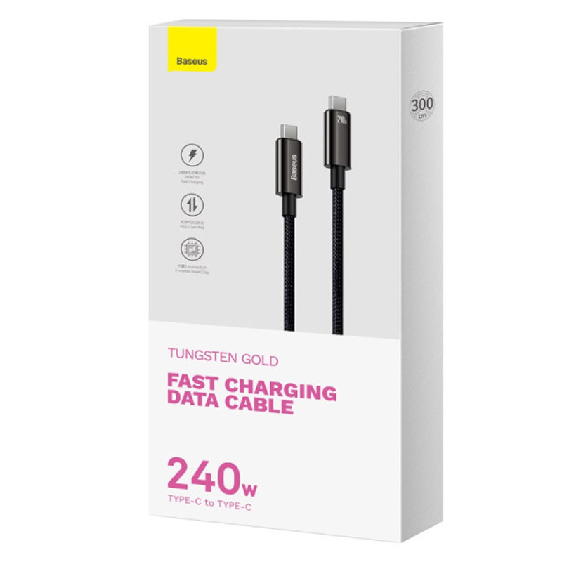 Дата кабель Baseus Tungsten Gold Type-C to Type-C Cable 240W (3m) (CAWJ040020) на малюнкі №6