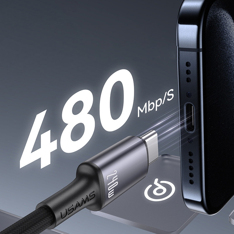 Дата кабель Usams US-SJ751 With Colorful Light Huan Ser. Type-C to Type-C 240W (1.2m) на малюнкі №5