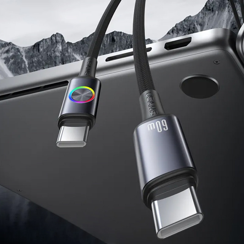 Дата кабель Usams US-SJ752 With Colorful Light Huan Ser. Type-C to Type-C 60W (1.2m) на малюнкі №2