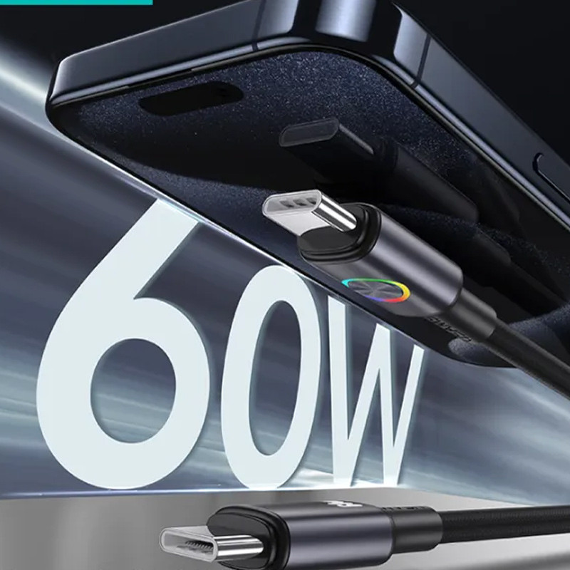 Дата кабель Usams US-SJ752 With Colorful Light Huan Ser. Type-C to Type-C 60W (1.2m) на малюнкі №4