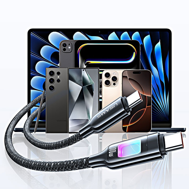 Дата кабель Usams US-SJ750 With Colorful Light TC Ser. Type-C to Type-C 100W (1.2m) на малюнкі №5
