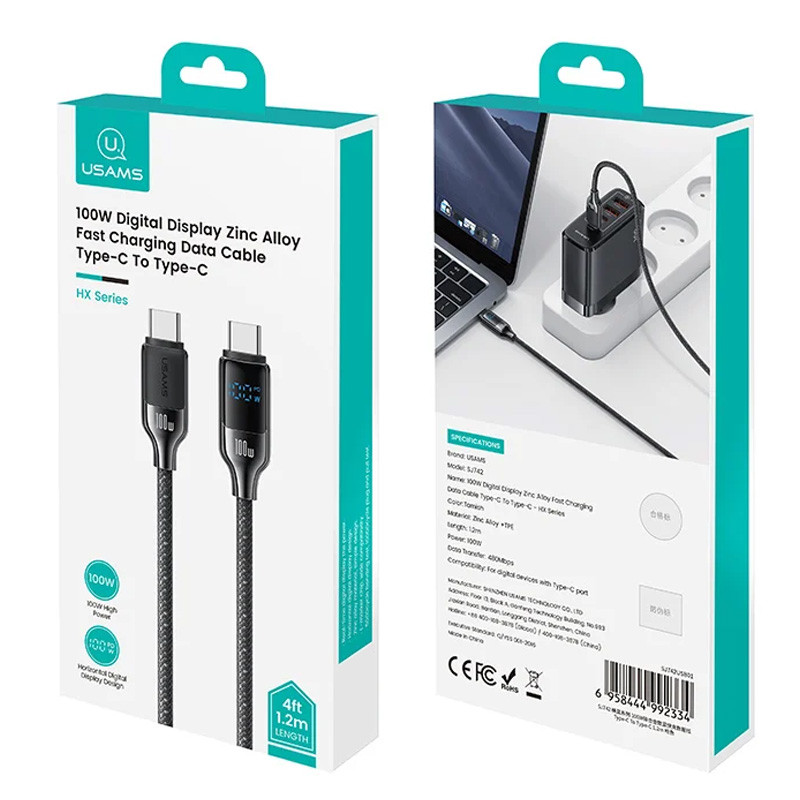Дата кабель Usams US-SJ742 Digital Display HX Ser. Type-C to Type-C 100W (1.2m) на малюнкі №6