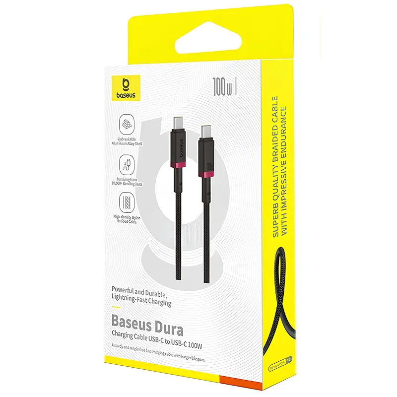 Дата кабель Baseus Dura Series Fast Charging Type-C to Type-C 100W (2m) (P10377803), Red / Black 2, купити оптом з доставкою