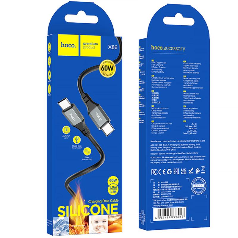 Дата кабель Hoco X86 Spear Type-C to Type-C 60W (1m) на картинке №2