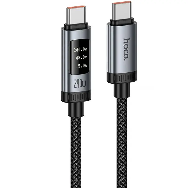 Дата кабель Hoco U148 Lord with display Type-C to Type-C 240W (1.2m), Black, купить оптом с доставкой