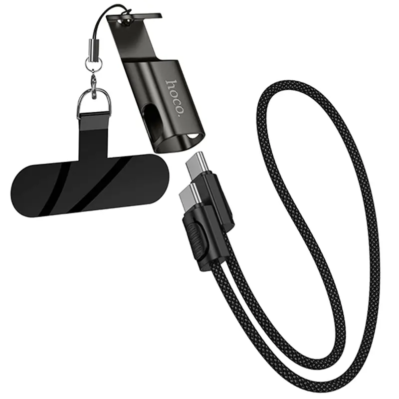 Дата кабель Hoco X126 Experto Type-C to Type-C 60W + Phone Holder & Lanyard (0.35m), Black, купить оптом с доставкой