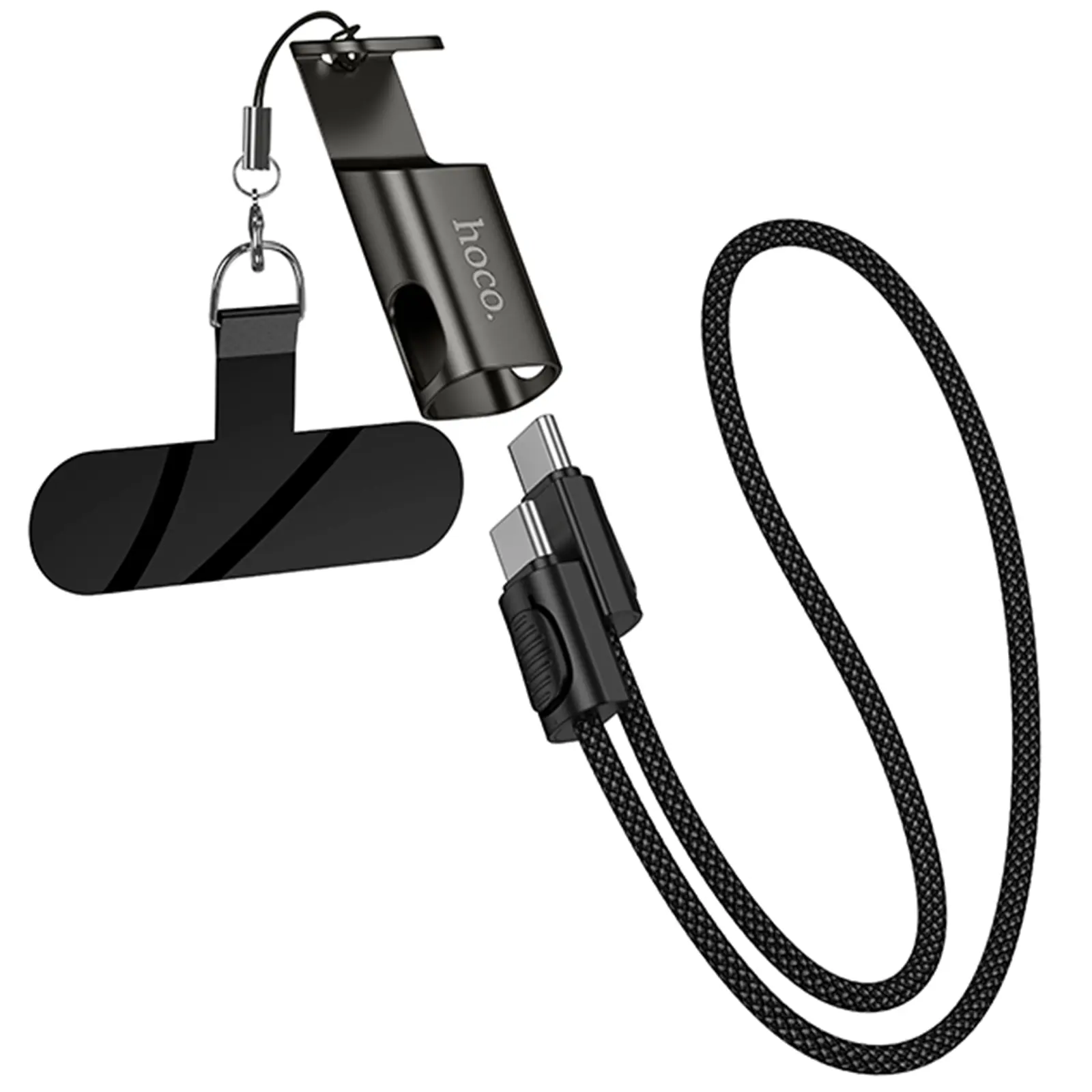 Дата кабель Hoco X126 Experto Type-C to Type-C 60W + Phone Holder & Lanyard (0.35m), Black, купить оптом с доставкой