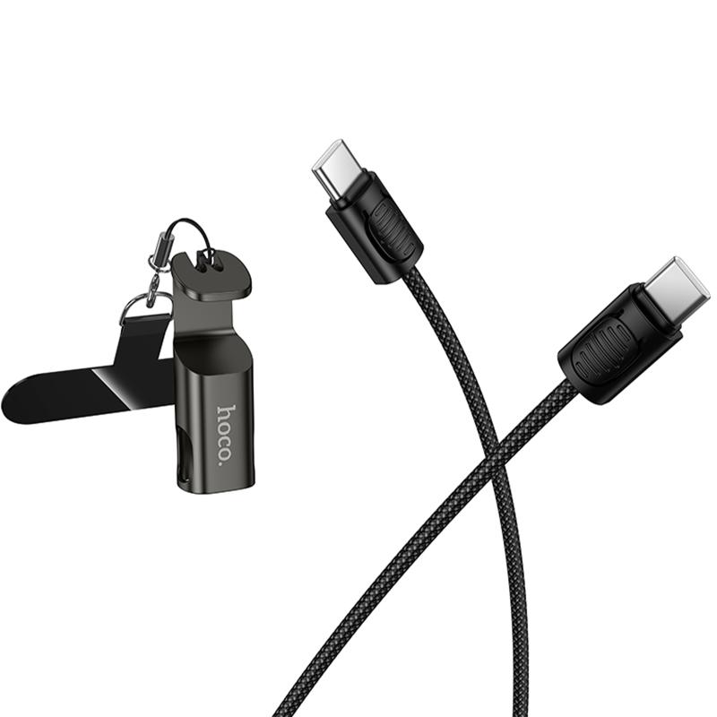 Дата кабель Hoco X126 Experto Type-C to Type-C 60W + Phone Holder & Lanyard (0.35m) на малюнкі №3