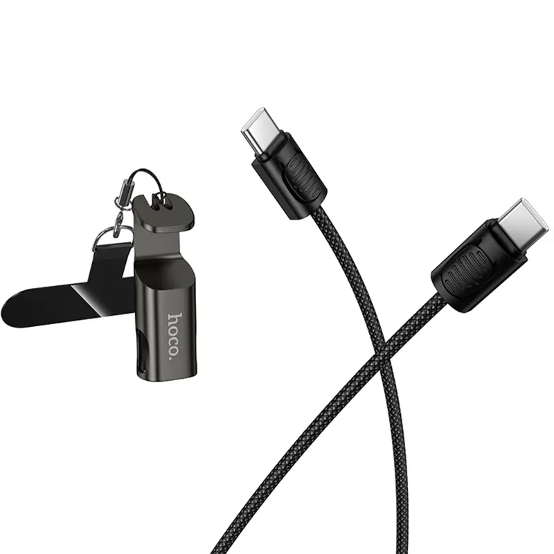 Дата кабель Hoco X126 Experto Type-C to Type-C 60W + Phone Holder & Lanyard (0.35m), Black 2, купить оптом с доставкой