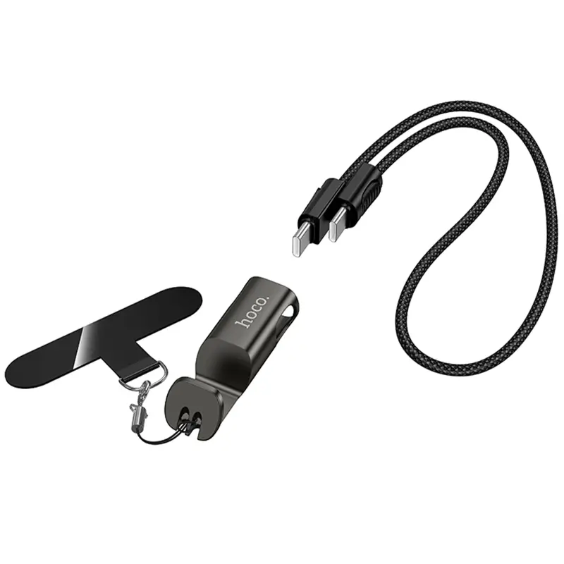 Дата кабель Hoco X126 Experto Type-C to Type-C 60W + Phone Holder & Lanyard (0.35m), Black 3, купить оптом с доставкой