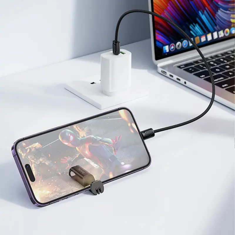 Дата кабель Hoco X126 Experto Type-C to Type-C 60W + Phone Holder & Lanyard (0.35m), Black 4, купить оптом с доставкой