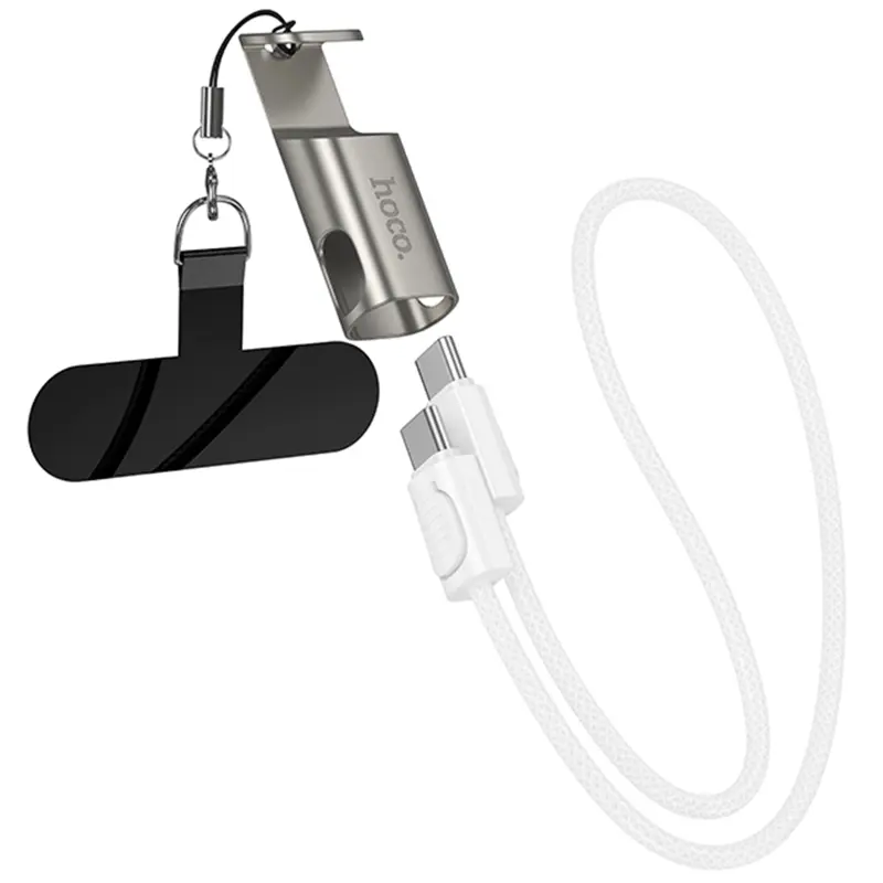 Дата кабель Hoco X126 Experto Type-C to Type-C 60W + Phone Holder & Lanyard (0.35m), Light Gray, купить оптом с доставкой
