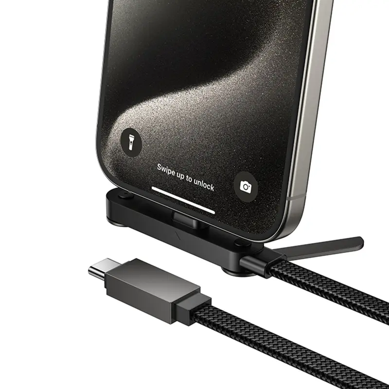 Дата кабель Hoco U150 Exquisite side plug and stand Type-C to Type-C 60W (1.2m), Black 5, купить оптом с доставкой