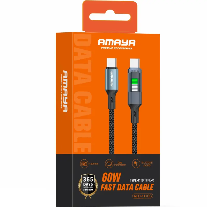 Дата кабель Amaya 111CC Type-C to Type-C 60W (1.2m), Black 1, купить оптом с доставкой