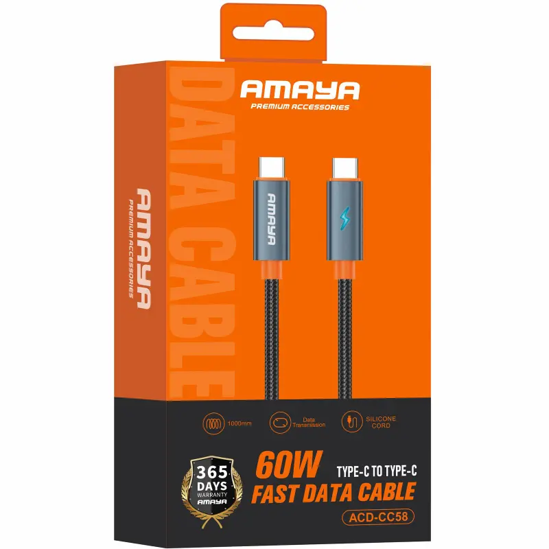 Дата кабель Amaya CC58 Type-C to Type-C 60W (1m), Gray 1, купить оптом с доставкой