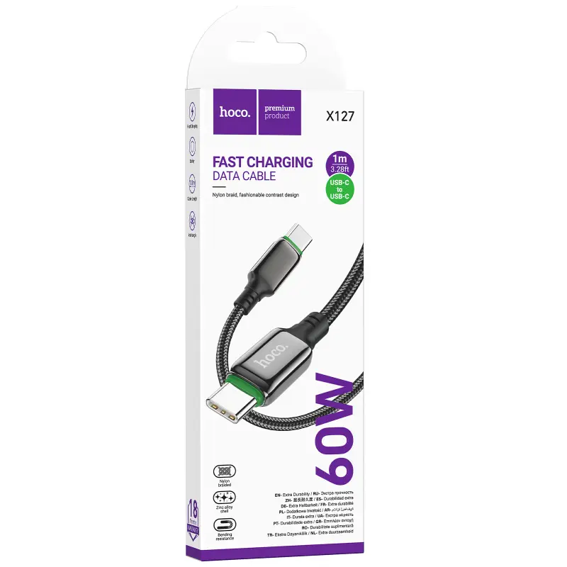Дата кабель Hoco X127 Exceed Type-C to Type-C 60W (1m), Black 1, купить оптом с доставкой