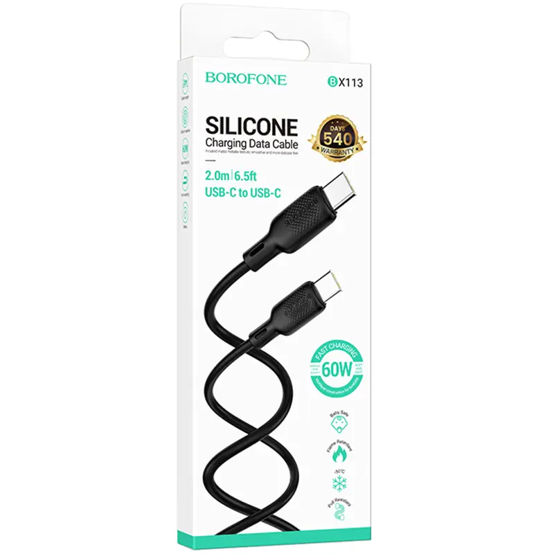 Дата кабель Borofone BX113 Lenny Type-C to Type-C 60W (2m), Black 1, купить оптом с доставкой