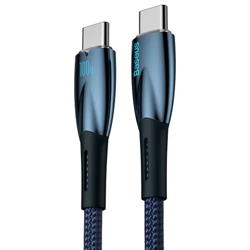 Дата кабель Baseus Glimmer Series Fast Charging Type-C to Type-C 100W 1m (CADH00070), Blue 2, купити оптом з доставкою